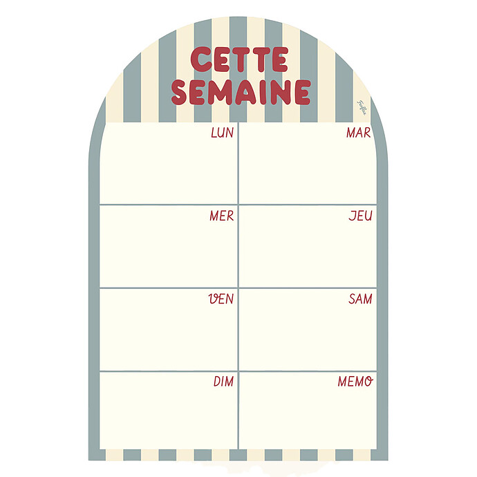 Cette Semaine Planning Hebdomadaire Magnétique Arche - Rayures Bleu Ferflex