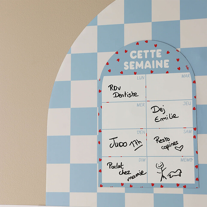 Avis Cette Semaine Planning Hebdomadaire Magnétique Arche - Bleu Coeurs Rouges