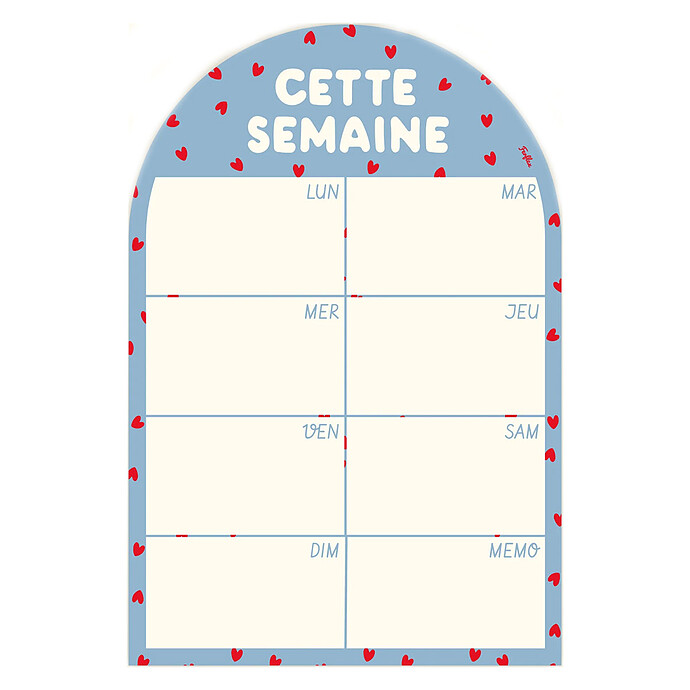 Cette Semaine Planning Hebdomadaire Magnétique Arche - Bleu Coeurs Rouges Ferflex