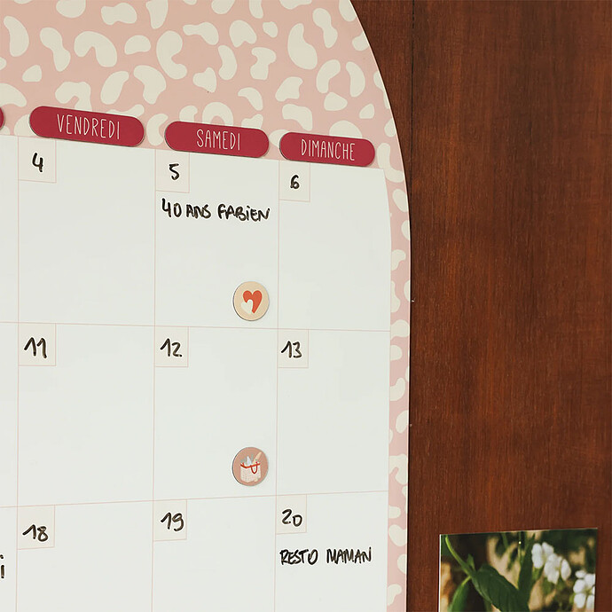 Calendrier Mensuel Perpétuel Magnétique Arche - Graou Rose pas cher