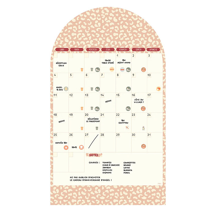 Calendrier Mensuel Perpétuel Magnétique Arche - Graou Rose Ferflex