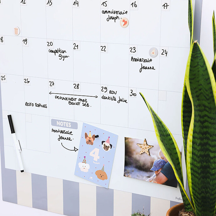 Calendrier Mensuel Perpétuel Magnétique Arche - Rayures Bleu pas cher