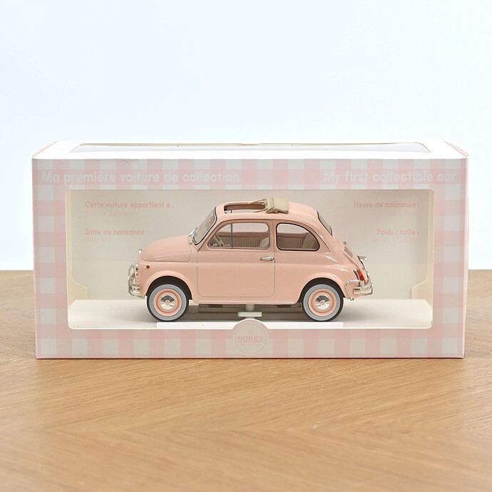 Avis Pack Cadeau de Naissance Fiat 500 L 1968 1/18 - Rose