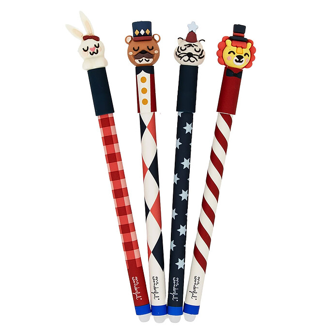 Lot de 4 Stylos Effaçables Bo-Bo Circus - Bunette, Gala, Nutty et Master Simon Mr Wonderful