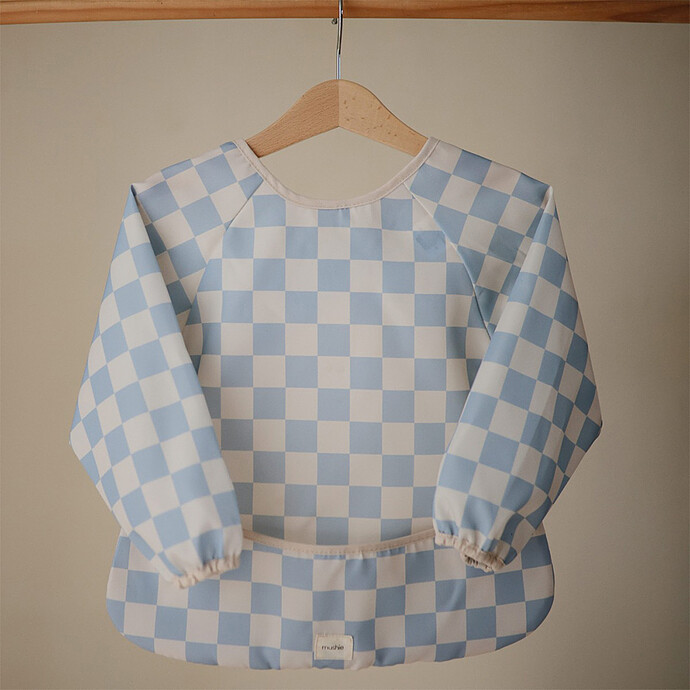 Bavoir à Manches Blue Check - 6/24 Mois mushie