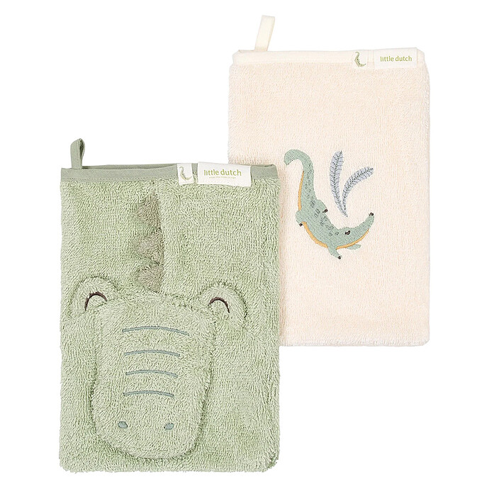 Lot de 2 Gants de Toilette Brodés - Crocodile Vert Little Dutch